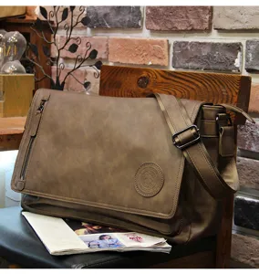 detail shot of retro brown men messenger bag large capacity shoulder crossbody bag