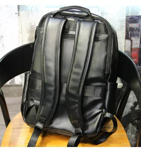 Black leather backpack casual business travel computer bag large capacity student school bag