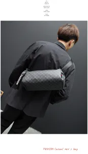 Men stylish cylindrical messenger bag grey monogram crossbody street style casual bag.