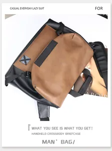 Men's leather messenger bag casual stylish large capacity crossbody briefcase for daily