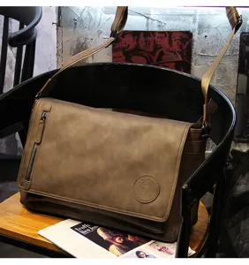 Vintage men messenger bag retro casual shoulder crossbody bag large capacity detail view.