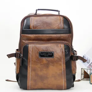 Vintage PU Leather Business Casual Backpack Large Capacity Laptop Backpack Multi Pocket School Bookbag For Men Travel Bag