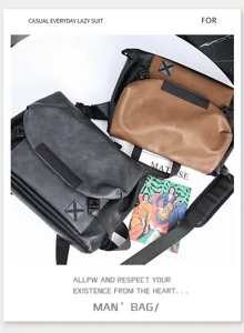 Men's fashion PU leather messenger bag casual large capacity shoulder bag for daily use