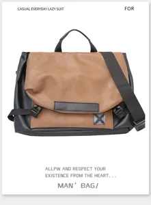 Stylish men messenger bag casual PU leather shoulder bag retro crossbody bag for daily use