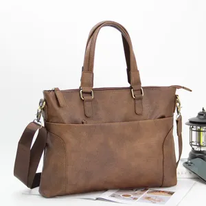 Vintage Hombre Piel Maletin Negocios Casual Bolso Bandolera Ordenador Marron