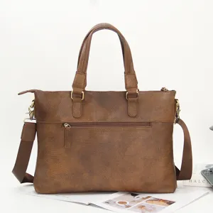 Bolso maletín marrón retro de cuero PU para hombre bolsa de hombro portafolios de negocios
