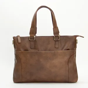Vintage Negocios Casual Hombre Maletín Piel PU Bolso de Mano Bandolera Portátil Ordenador