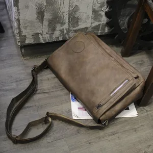 Vintage men messenger bag large capacity retro shoulder crossbody bag casual PU leather bag