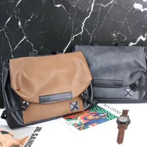Men's large capacity leather messenger bag casual simple shoulder bag for daily use