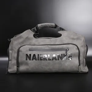 Grey travel duffel bag large capacity gym sports bag with handle and front zipper pocket main view
