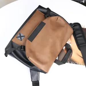 Men fashion large capacity leather messenger bag casual simple urban shoulder bag