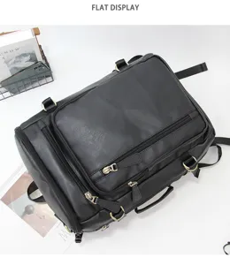 Men's large capacity multi-functional leather backpack for casual business travel.