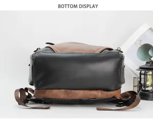 Vintage men backpack bottom display retro PU leather casual school large travel bag