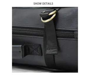 Detail view of men's multifunctional backpack showing zipper and metal ring craftsmanship.