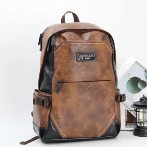 Vintage retro leather backpack men large capacity travel computer school bag for daily use