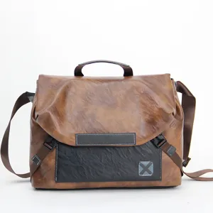 Stylish mens messenger bag casual leather shoulder bag business briefcase for daily commute