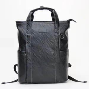 Sac à dos d'affaires vertical en cuir PU noir pour hommes, vue de face principale.