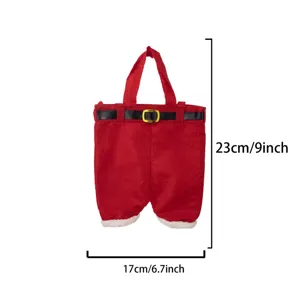 Weihnachtliche rote Hosen Form Weinflaschenbeutel Detailansicht, festliche Geschenktasche.