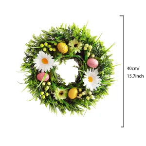 Easter wreath door hanging with green foliage white daisies and speckled eggs 40cm decoration