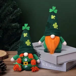 St. Patrick's Day Irish gnome plush couple doll green knit hat holiday party decoration