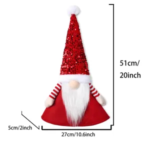 Christmas gnome plush toy with red sequin hat and long beard holiday tree topper decoration