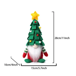 Christmas tree gnome plush doll decoration, cute faceless Rudolf figurine with dimension specs.