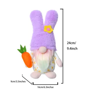 Peluche de gnome de lapin de Pâques avec carotte et fleur, décoration de maison de vacances 24cm