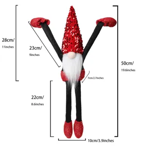 Christmas long arm gnome doll red sequin faceless plush toy holiday fireplace hanging ornament