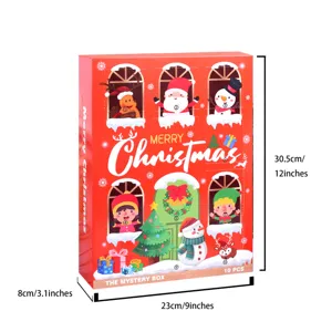 Christmas advent calendar blind box with 10 puzzle windows, festive holiday gift box design.