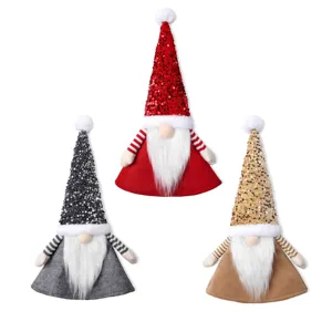 Christmas gnomes plush dolls with sequin pointy hats, festive tabletop and tree decor set.