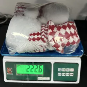 Poupée peluche bonhomme de neige de Noël rouge et blanche avec écharpe, jolie déco.