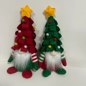 Christmas tree gnome plush doll set, cute faceless Rudolf figurine holiday home desktop decoration.