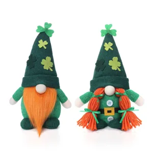 St. Patrick's Day Gnome Couple Plush Dolls Irish Shamrock Knitted Hat Party Decor