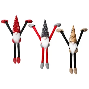 Christmas long arm gnome hanging dolls, sequin hat holiday home fireplace decorations.