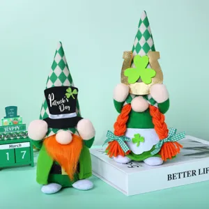 St Patrick Day Kleeblatt Gnome Plaid Strick Gesichtslose Puppe Grün Klee Irischer Gnom Plüsch Ornament Party Deko Geschenk