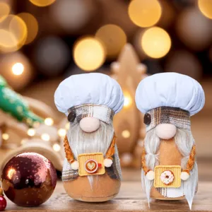 Süßes Koch Gnomen Paar Plüschpuppen mit Kaffee und Donut, perfekt für Weihnachtsdeko.