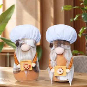 Niedliche Kaffee Koch Zwerg Paar Plüschpuppen, gesichtslose Gnom Figuren für Dekoration.