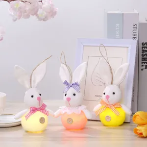 Easter glowing bunny plush hanging ornament cute spring party decoration with LED lights.
