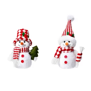 Poupée peluche bonhomme de neige Noël rouge blanc nordique décoration lumineuse ensemble.