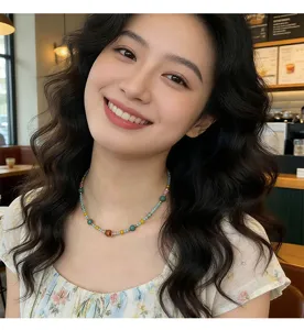 Collier de clavicule perlé coloré délicat, bijoux en pierre de style chinois tendance pour femmes