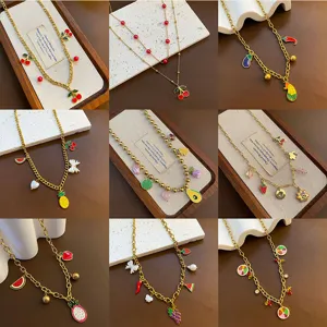 Gold titanium steel colorful fruit pendant necklace multi-style fashion jewelry set