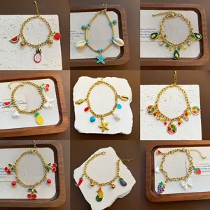 Stainless steel DIY charm bracelets with cute fruit and ocean style enamel pendants.