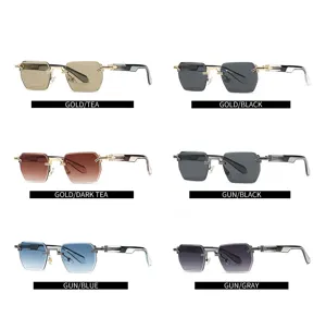 Double pont lunettes de soleil carrees sans monture luxe bordure en metal pour hommes femmes