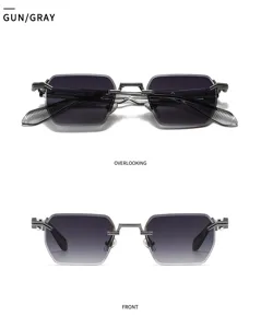 Lunettes de soleil carrees sans monture a double pont, lunettes retro en metal chic.