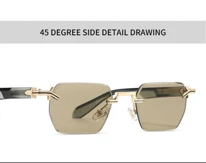 Vue détail des lunettes de soleil carrées sans monture vintage avec double pont.