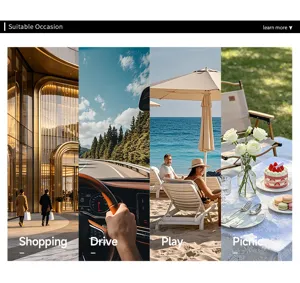 Lifestyle detail image showing polarized sunglasses for shopping, driving, beach, and picnic.