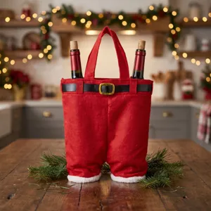 Weihnachten Weihnachtsmann Hose Weinflaschenbeutel Festliche Süßigkeiten Geschenk Handtasche Halter Feiertag Esstisch Haus Deko Orimente