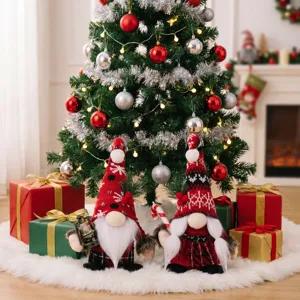 Weihnachten Wichtel Plüschtier Set mit Strickmützen, Laterne und Zuckerstange Dekoration.