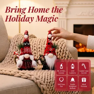 Weihnachten gesichtslose Wichtel Plüschpuppe mit Strickmütze und LED Laterne Weihnachtsdeko.