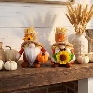 Erntedankfest Vogelscheuche Zwerg Dekorationen Gesichtsloser Nisse Plüsch Rudolf Mit Kürbis Ahornblatt Sonnenblume Für Herbst Home Dekor
